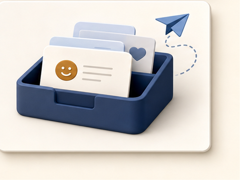 Generated feedback illustration showing an inbox with submitted notes and a routed message.
