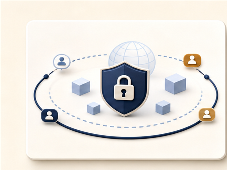 Generated privacy illustration showing a protected data boundary around merchant and app records.
