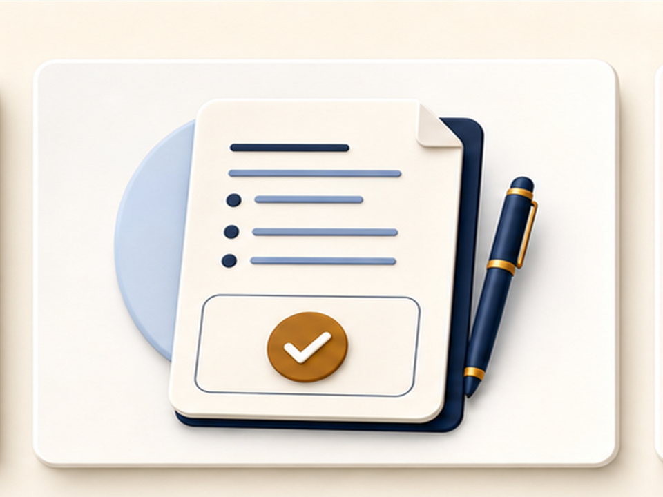 Generated terms illustration showing a checked merchant agreement document.